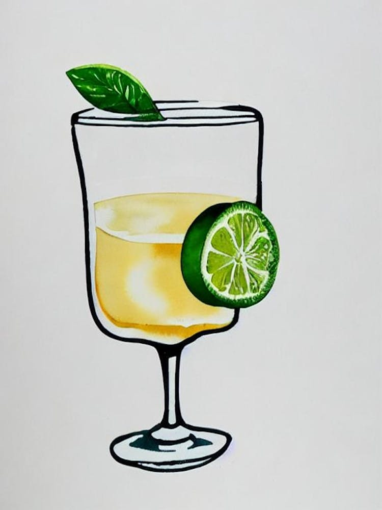 Frozen Margarita Minimal Line Drawing With Watercolour Cocktail Poster