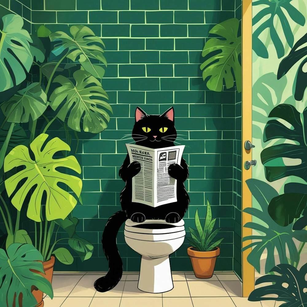 Cat Reading Newspaper On Toilet 5