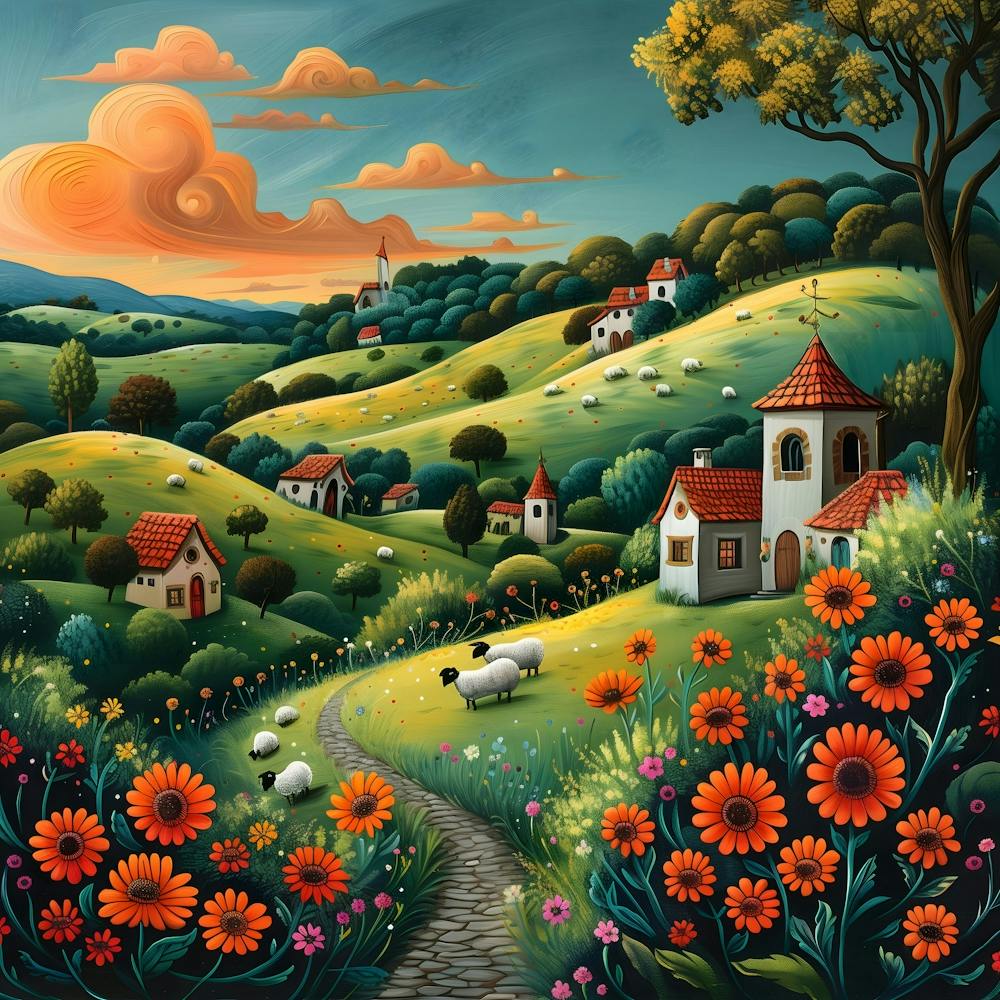 Russian Countryside, Naive, Whimsical, Folk 1