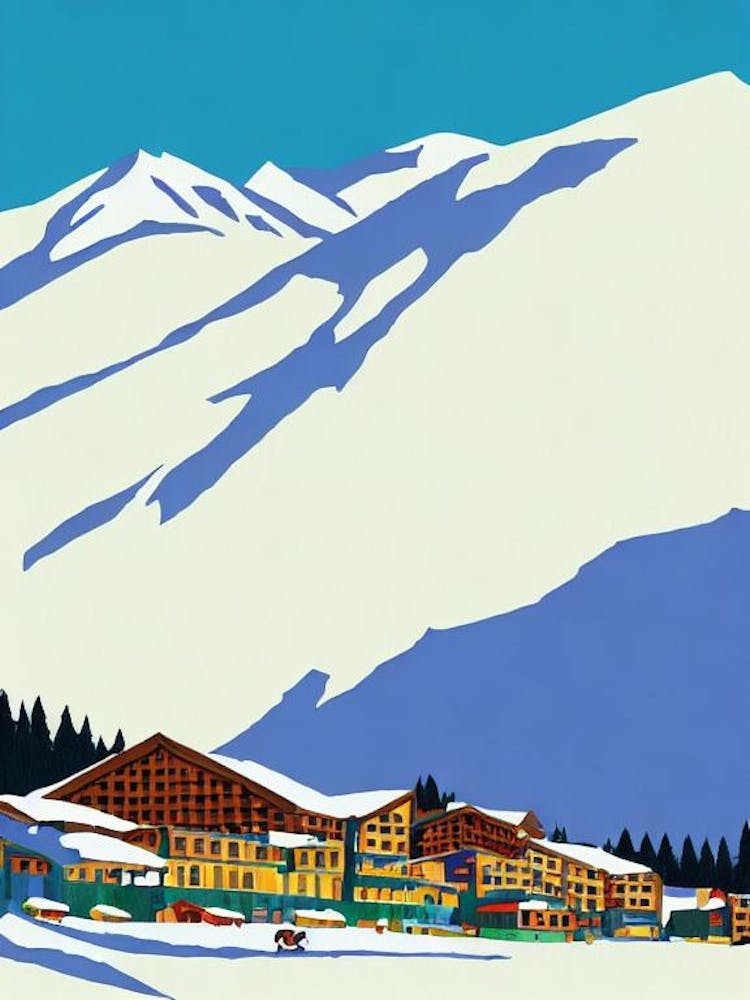 Val D'Isère 2, France Midcentury Vintage Skiing Poster