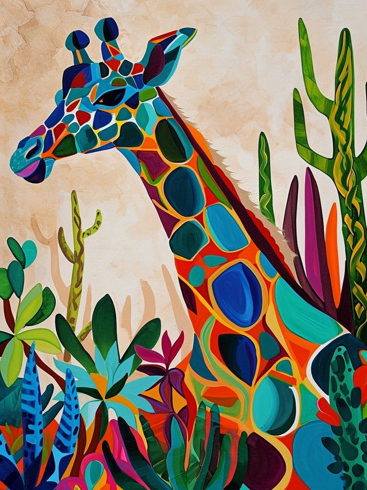 Colourful Giraffe In The Plants 2
