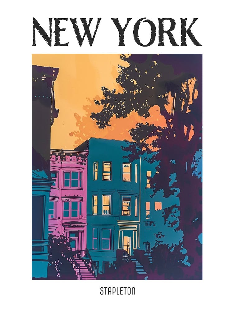 Stapleton New York Farbenfrohe Siebdruck-Illustration 1 Poster