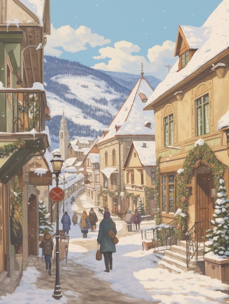 Vintage Winter Illustration Transylvania Romania 3