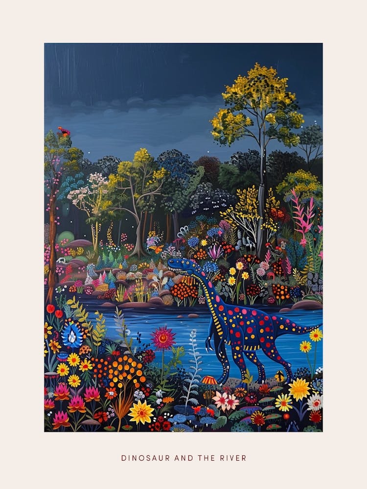 Colourful Dinosaur By The River Pattern 2 Poster