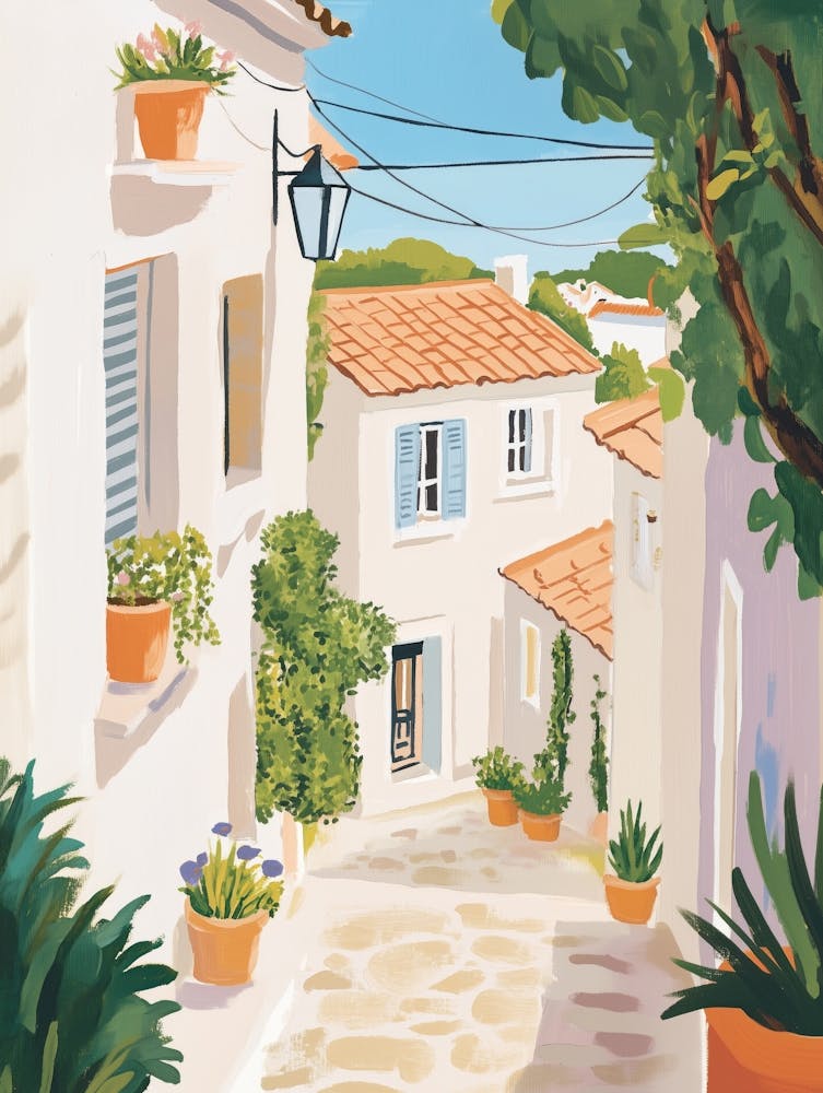 Sunny Summer Street Gouache Painting