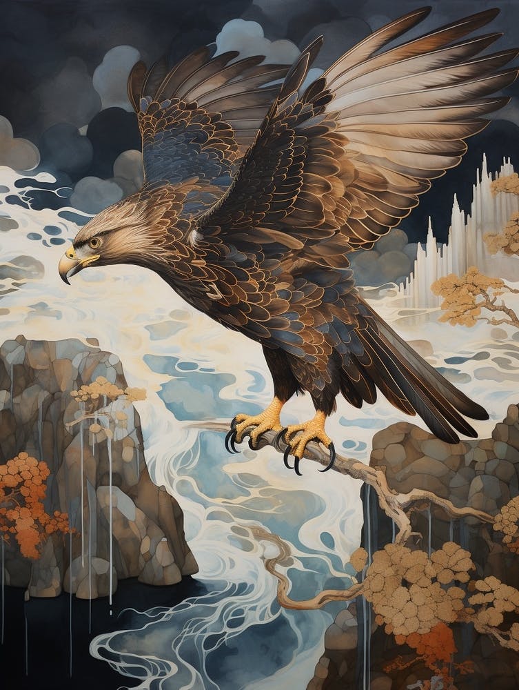 Red Tailed Hawk 1 Gold Detail Painting