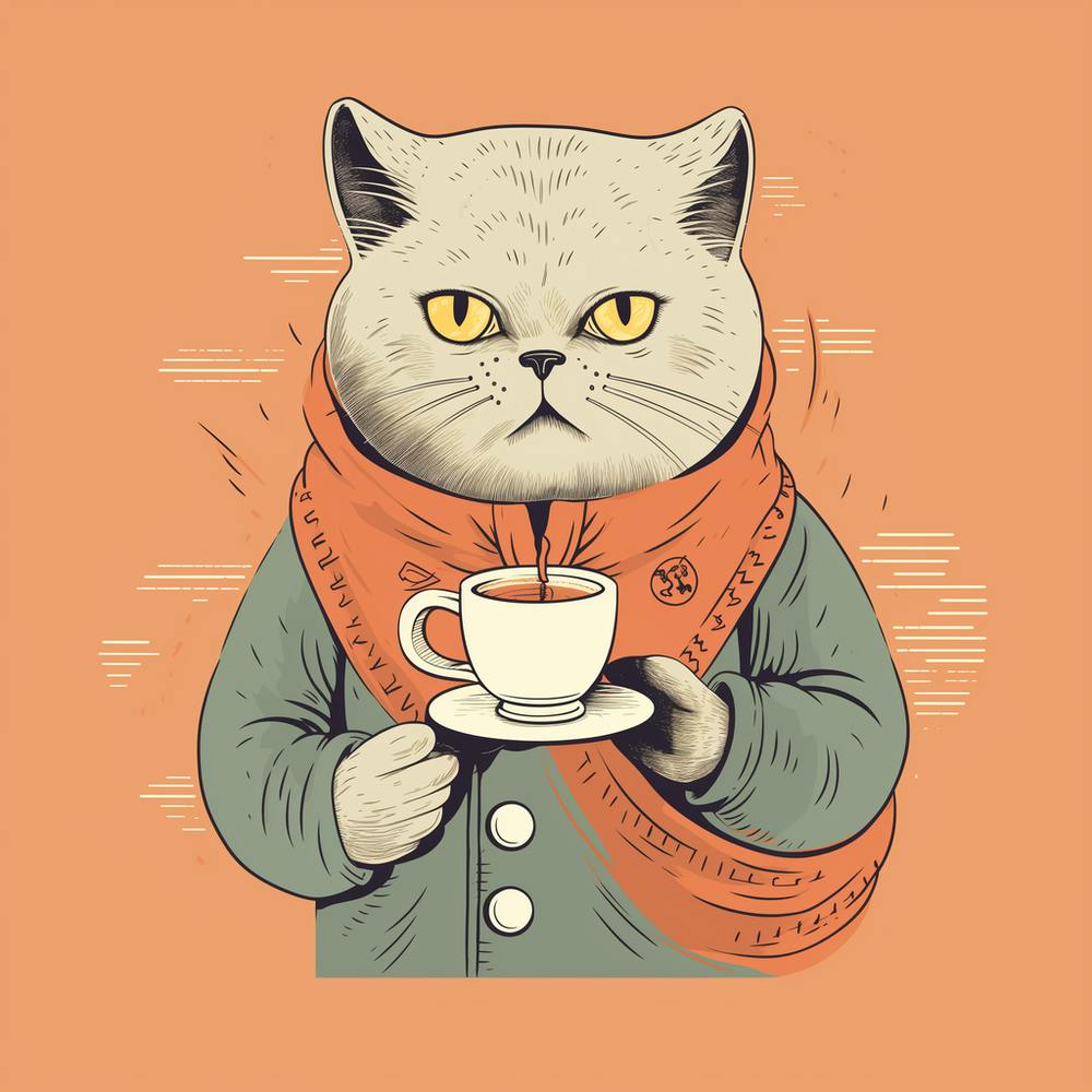 Cat With A Cup Of Coffee