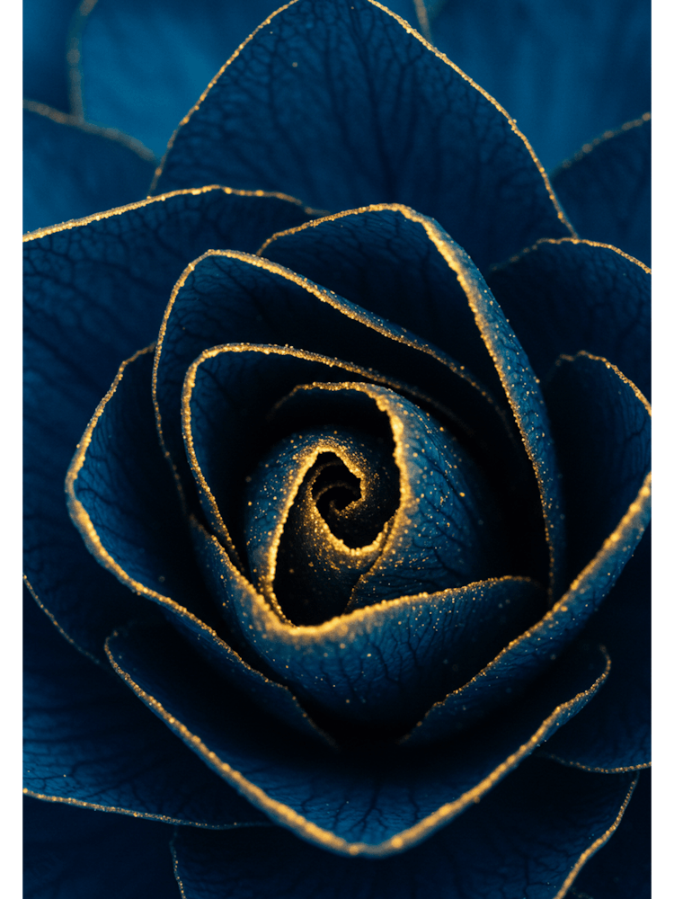 Deep Blue And Gold Botanical Flower