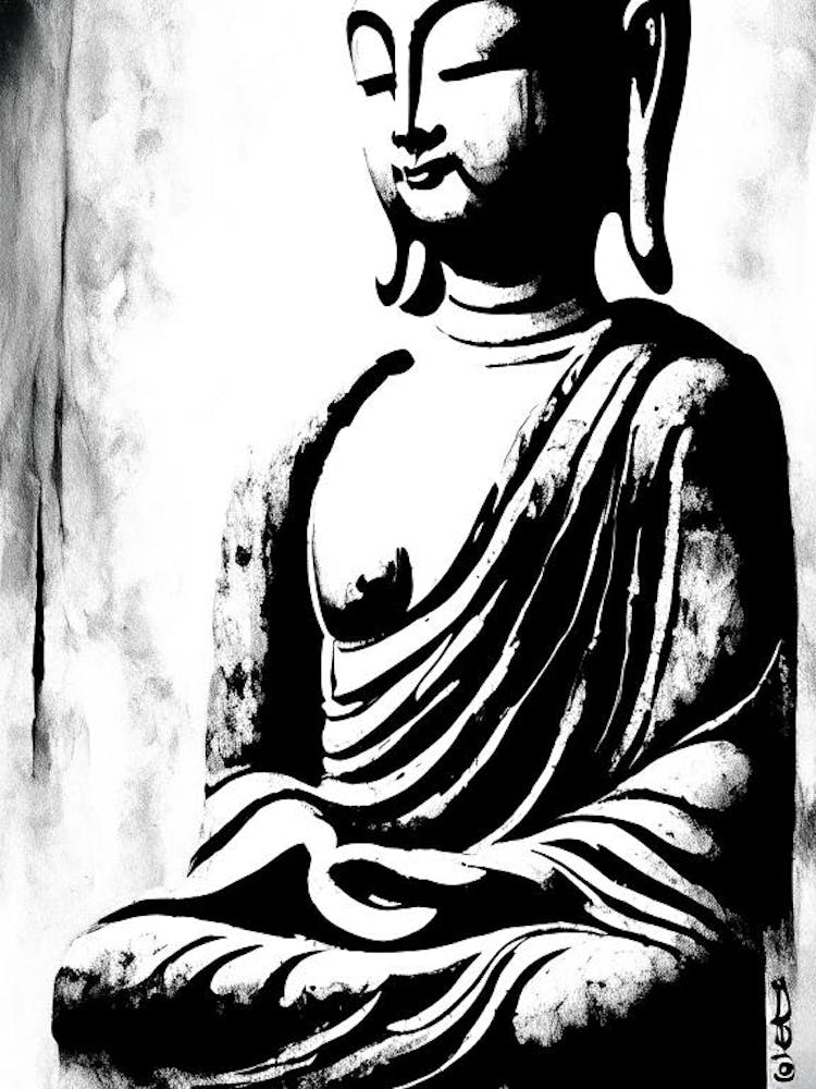 Buddha Symbol Black And White Painting
