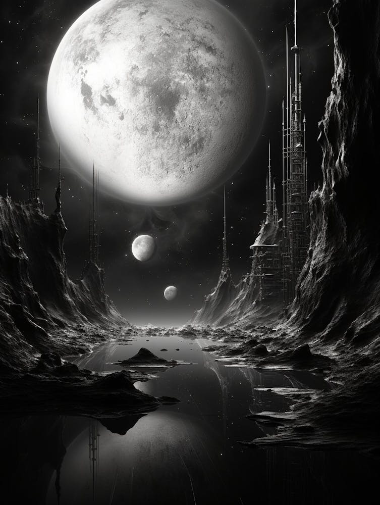 Interstellar Voyage Abstract Black And White 11