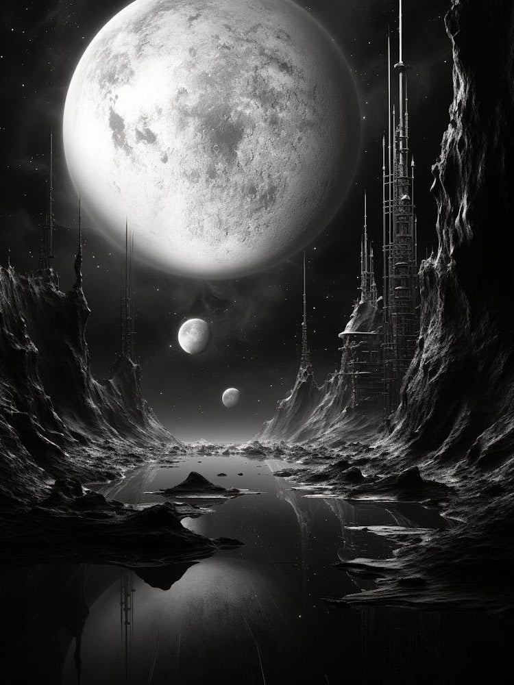 Interstellar Voyage Abstract Black And White 11