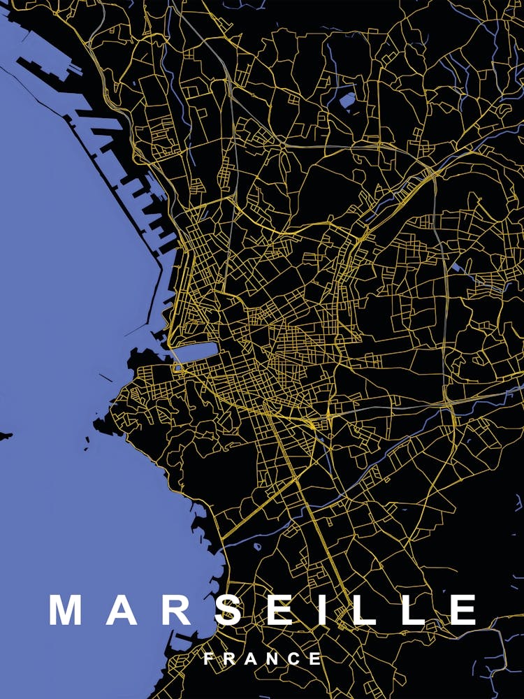 Marseille France City Map Black and Gold