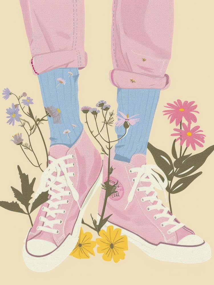Illustration Pink Sneakers And Flowers 8