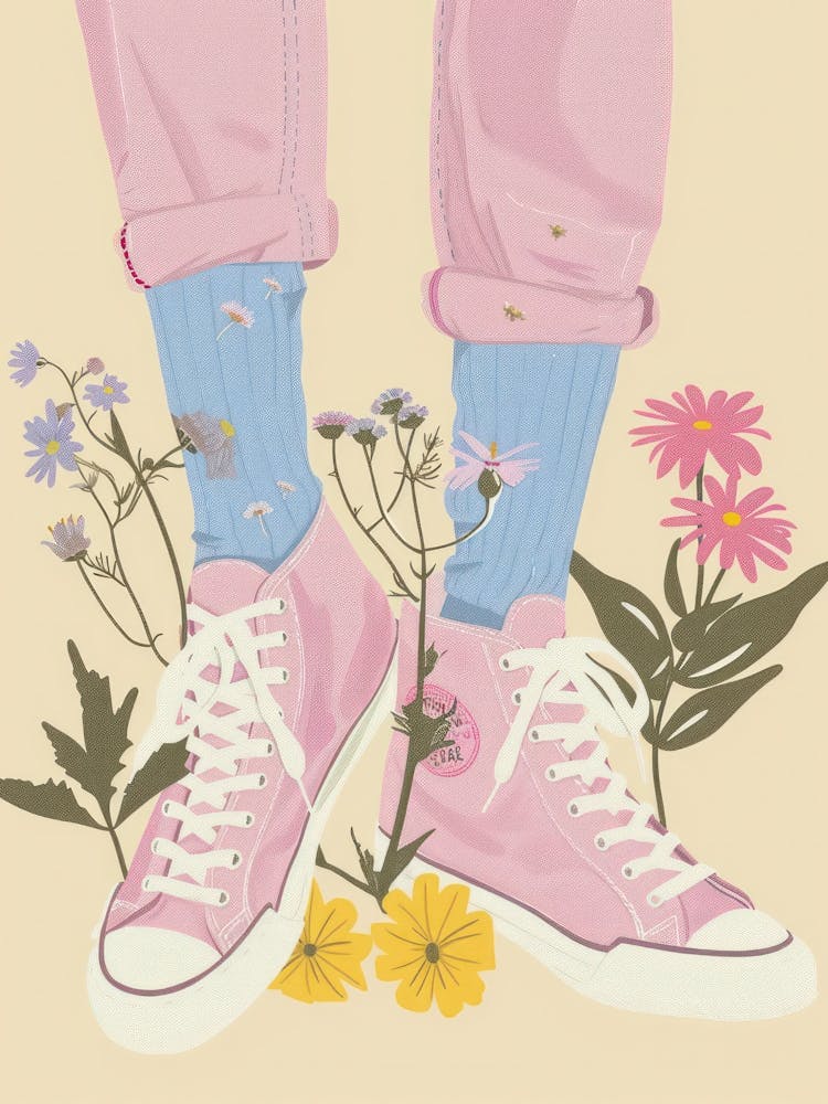 Illustration Pink Sneakers And Flowers 8