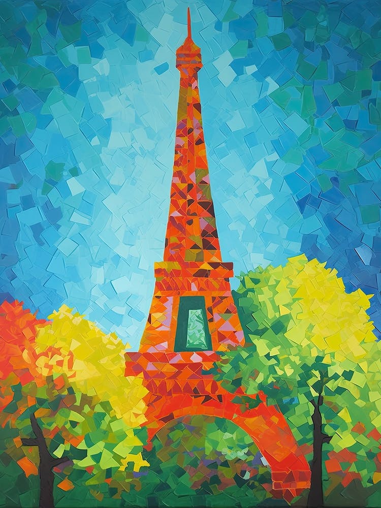Eiffel Tower Paris France David Hockney Style 4