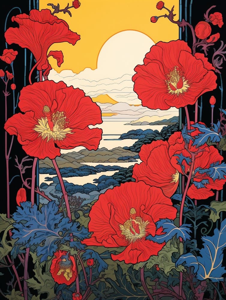 Poppies Mountain Landscape 2