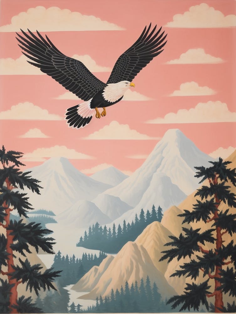 Vintage Japanese Inspired Bird Print Bald Eagle 6