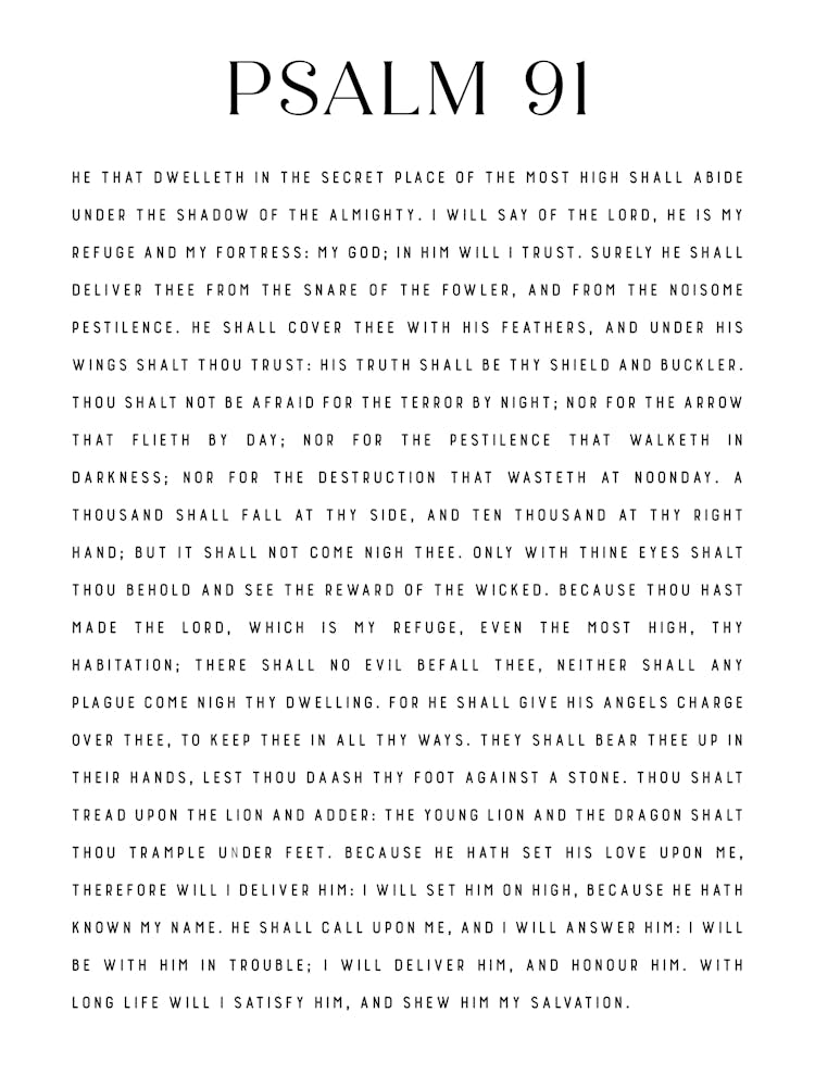 Psalm 91 Printable, King James Version, Bible Verse Print, Digital Download, Scripture Wall Art, Typography Decor, Minimalist Christian Gift