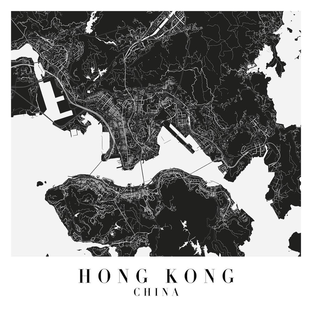 Hong Kong China Minimal Black Mono Street Map  Square