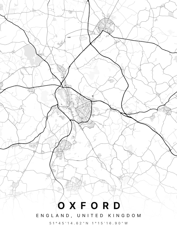 Oxford England White Map