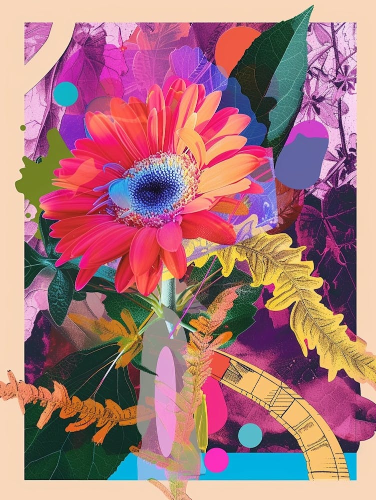 Marguerite Gerbera 1 Collage de Fleurs Néon