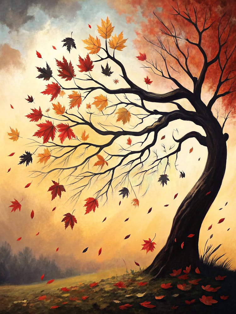 Oil Painting Style Abstract Silhouette Of Branch