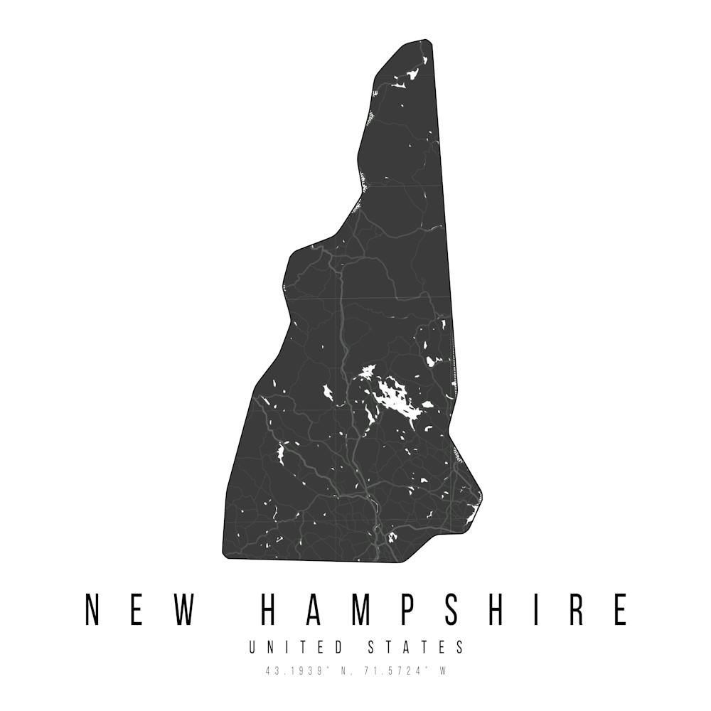 New Hampshire Mono Black And White Modern Minimal Street Map Square
