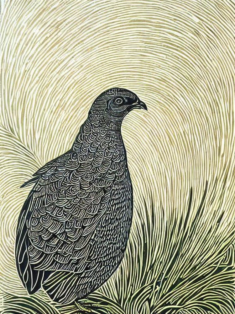 Grouse Linocut Bird