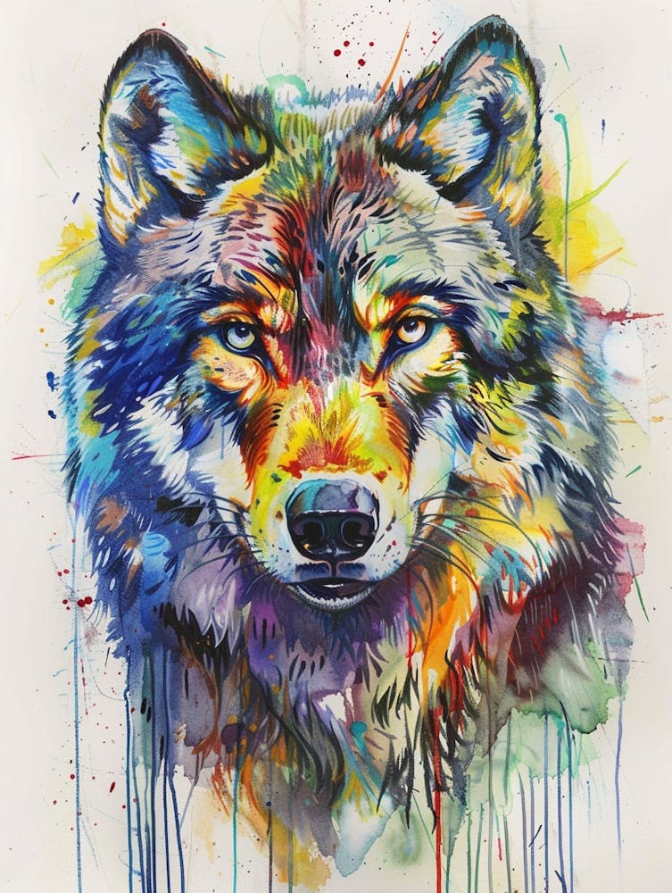 Arctic Wolf Colourful Watercolour 4