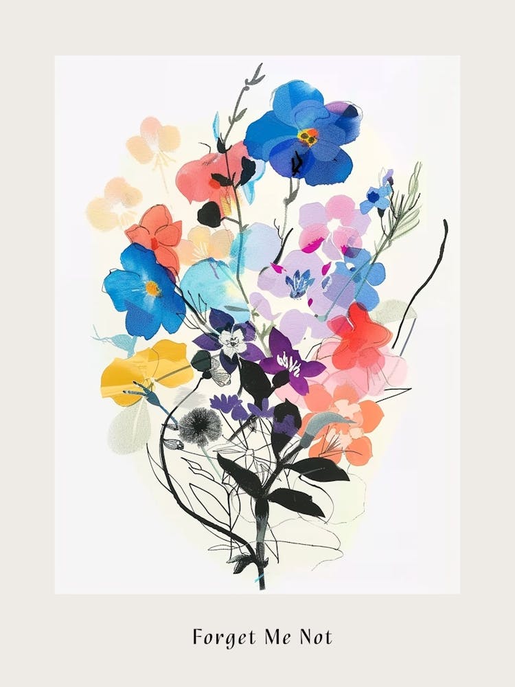 Vergissmeinnicht 1 Collage Blumenstrauß Poster