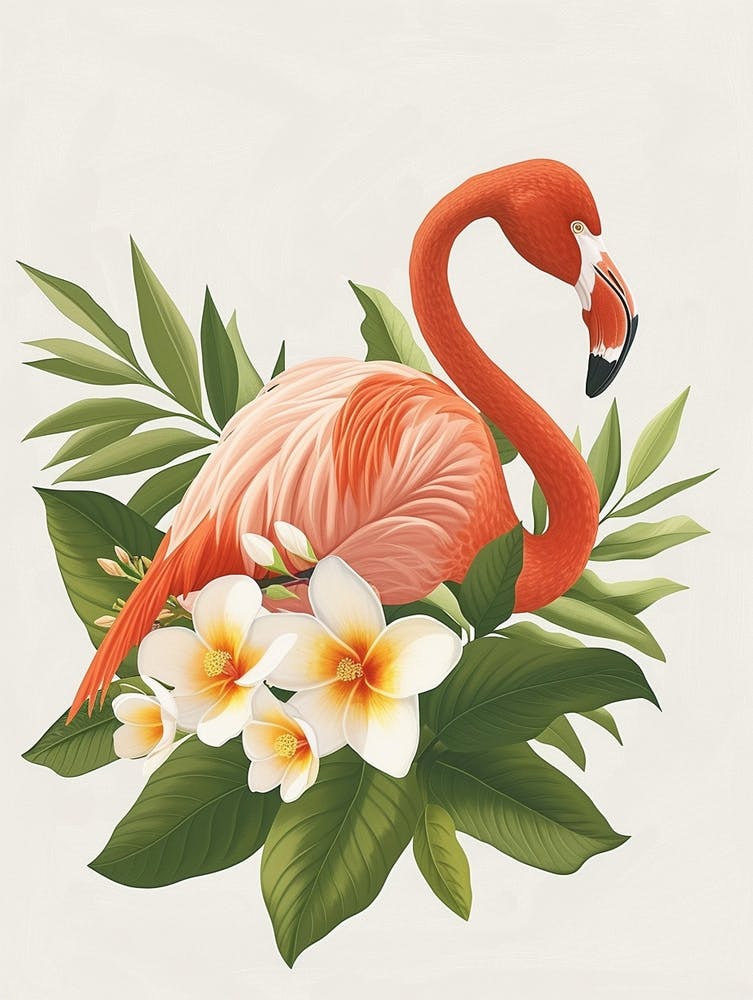 Jamess Flamingo And Plumeria Minimalist Illustration 2
