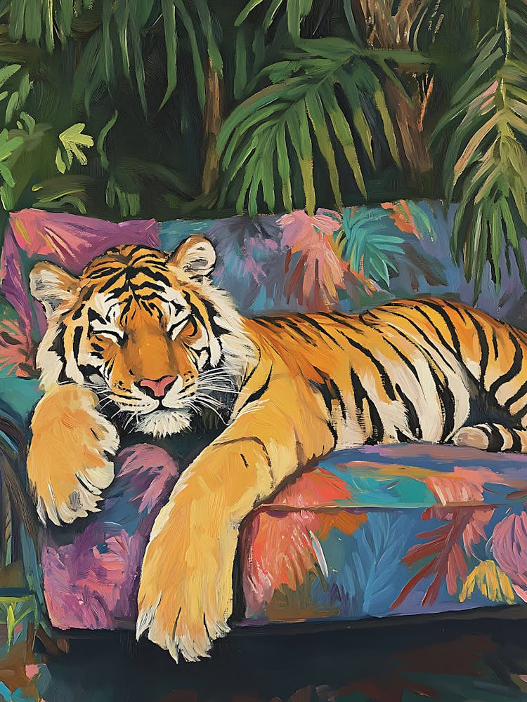 Oil Painting Tiger Sleeping 5