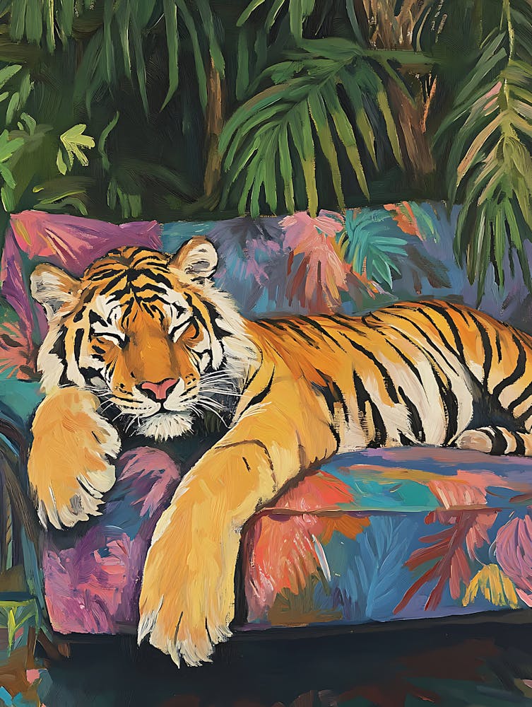 Oil Painting Tiger Sleeping 5