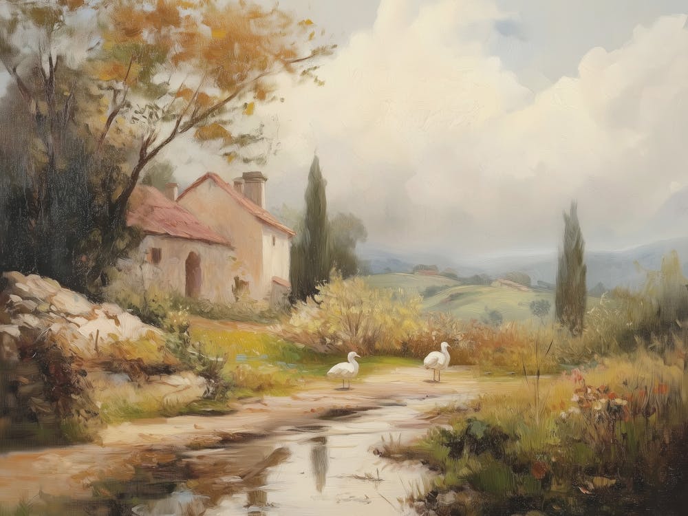 Countryside House with Autumn Leaves