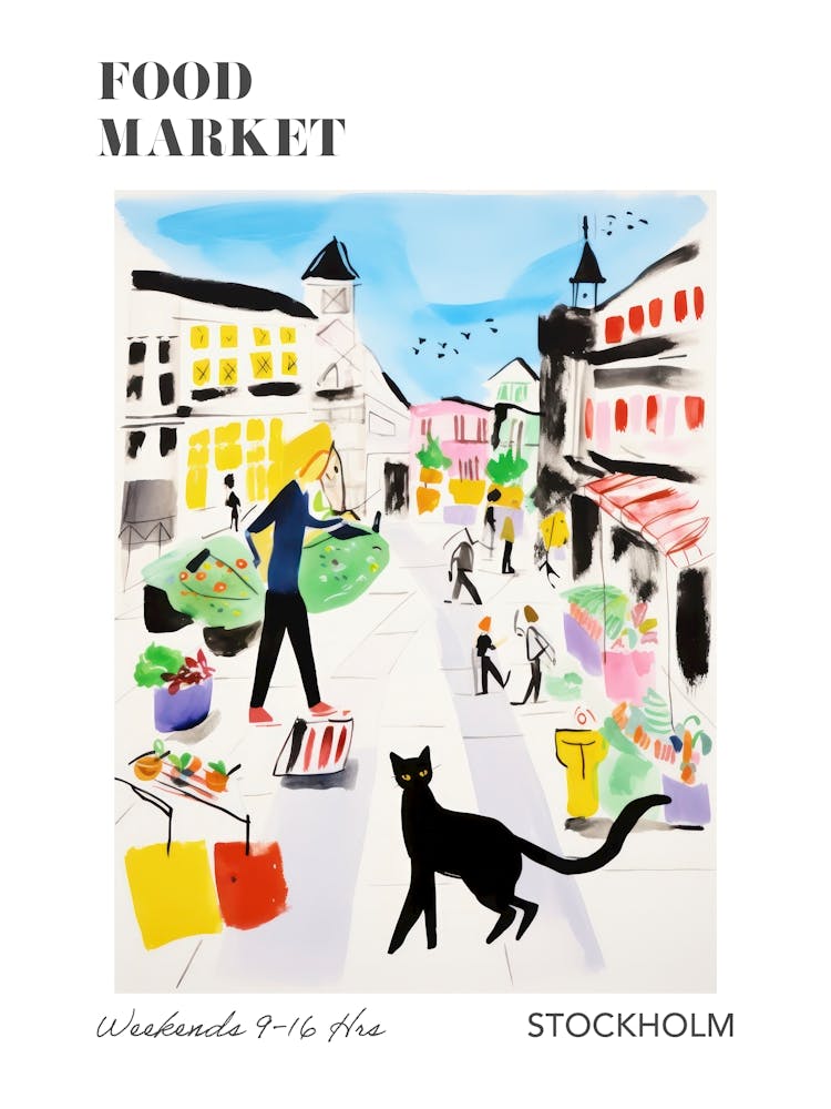 The Food Market In Stockholm 2 Illustration Poster