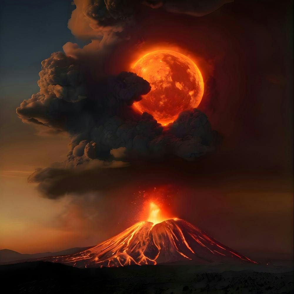 Moon Rises Over A Volcano