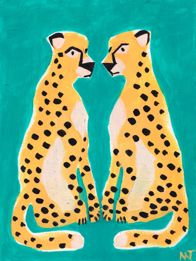 Two Leopards Trendy Wall Art Home Decor Poster Scandi Style Kitchen Decor Nursery Kids Room Original Painting Animal Wall Art
