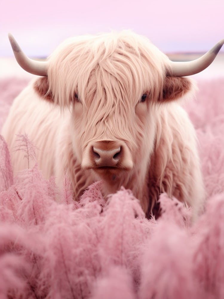 Curious Pink Highland Cow
