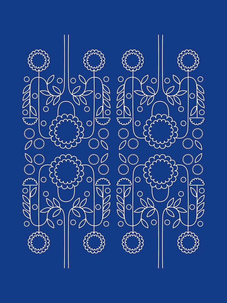 Flowers Pattern Line Art Blue Background 1