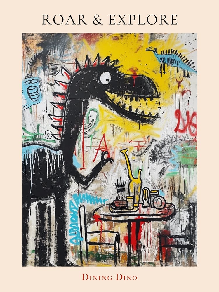 Abstract Dinosaur Eating At A Table Poster