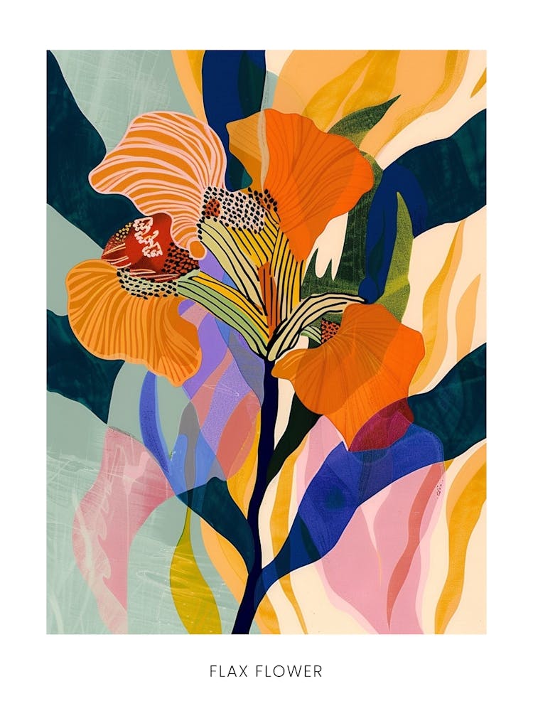 Affiche Illustration De Fleur Colorée Fleur De Lin 1