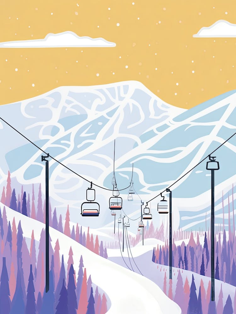 Steamboat Ski Resort   Colorado, Usa, Ski Resort Pastel Colours Illustration 1