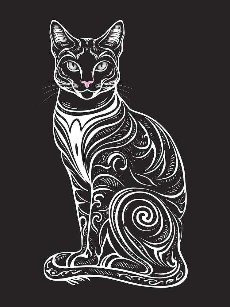 Line Black Halloween Witch Cat