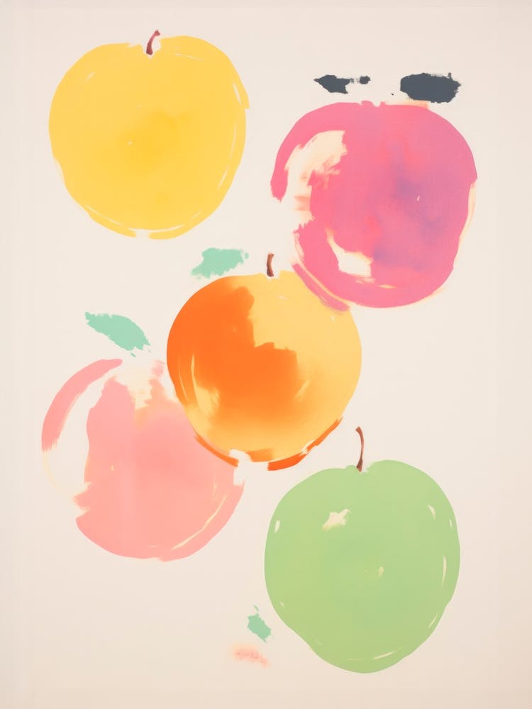 Colorful Apples. Gouache Painting Kitchen