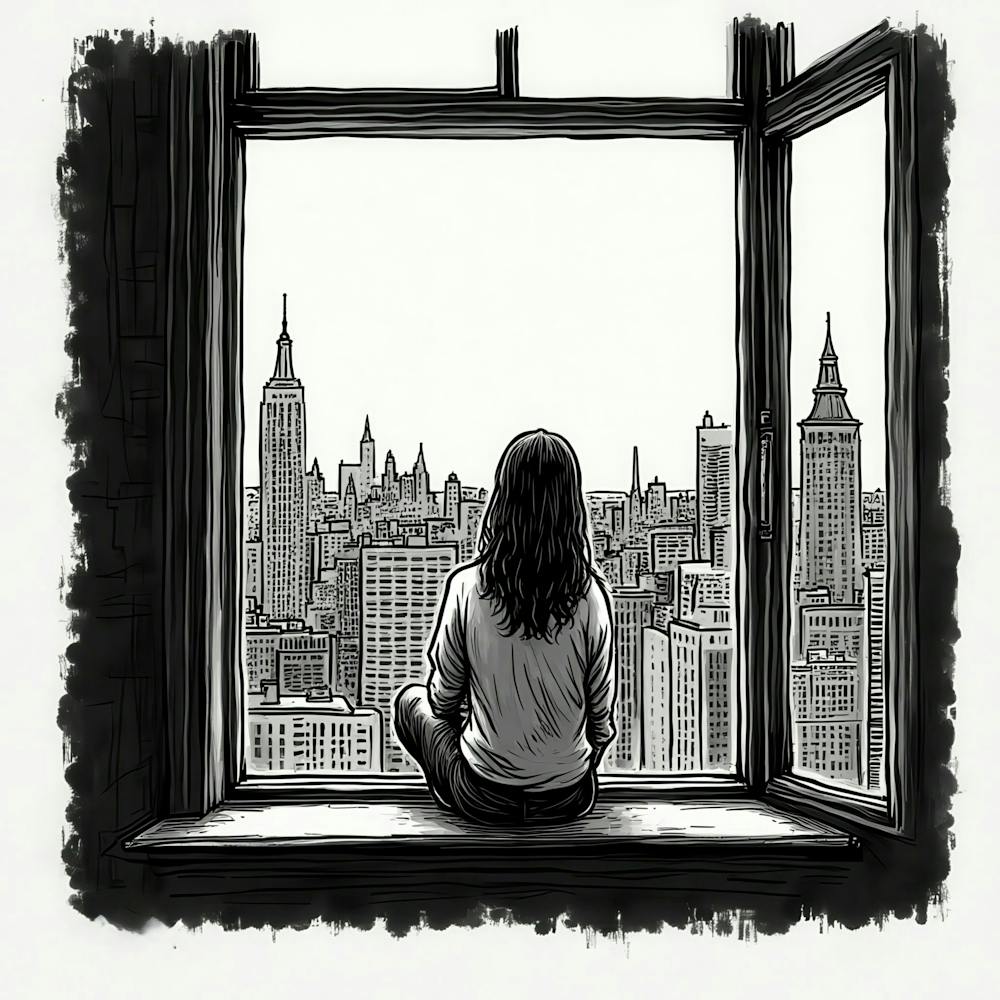 Girl Looking Out Of A Window