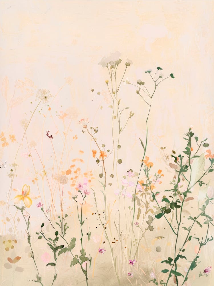 Wildflowers - Soft Colors Painting Landscape. Delicate Illustration