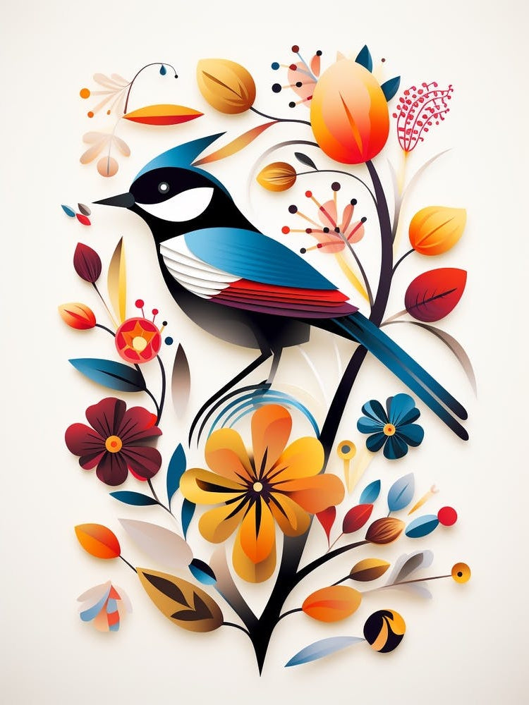 Scandinavian Bird Illustration Carolina Chickadee 1