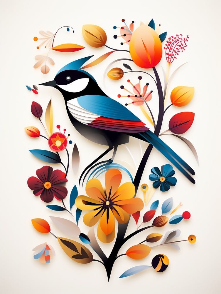 Scandinavian Bird Illustration Carolina Chickadee 1