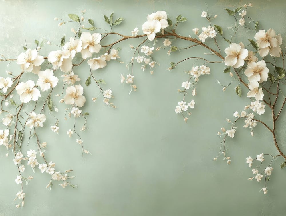 Vertical 3d Floral Featuring A Light Green Background With Flower Branches 1