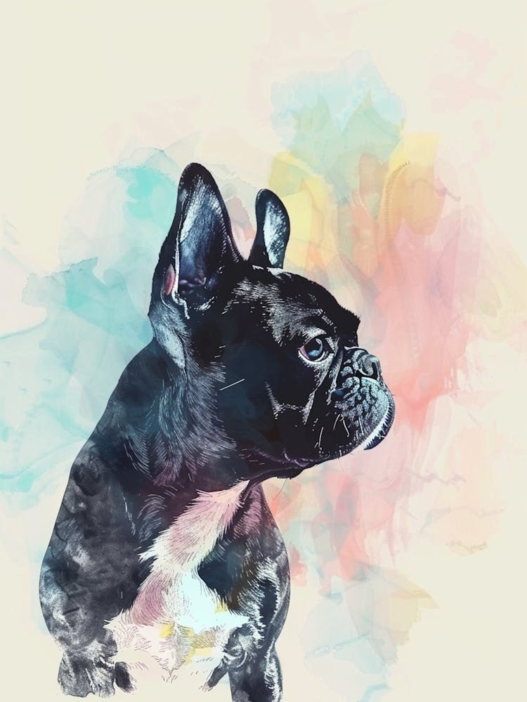 Boston Terrier Dog Pastel Line Watercolour Illustration  2